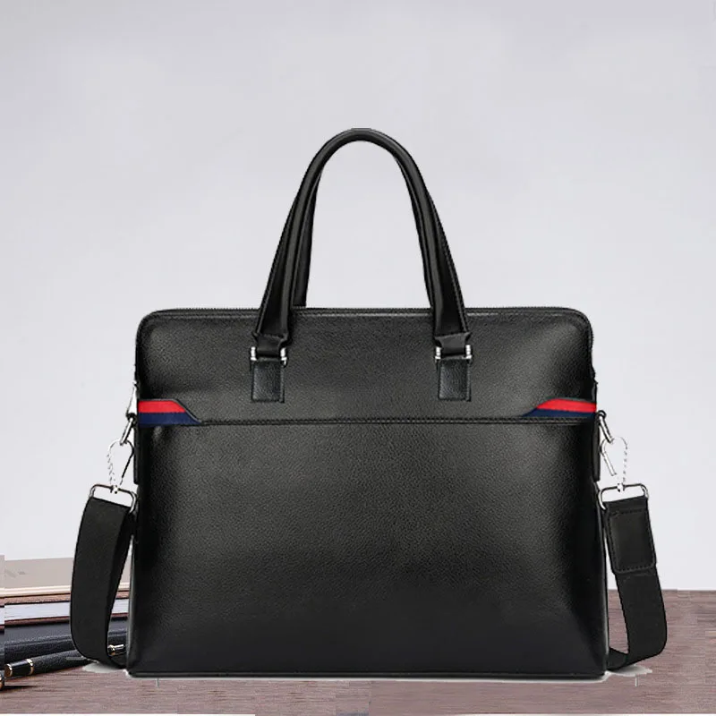 

Men's new leather large-capacity briefcase Leisure business briefcase Cross-section square lychee handbag