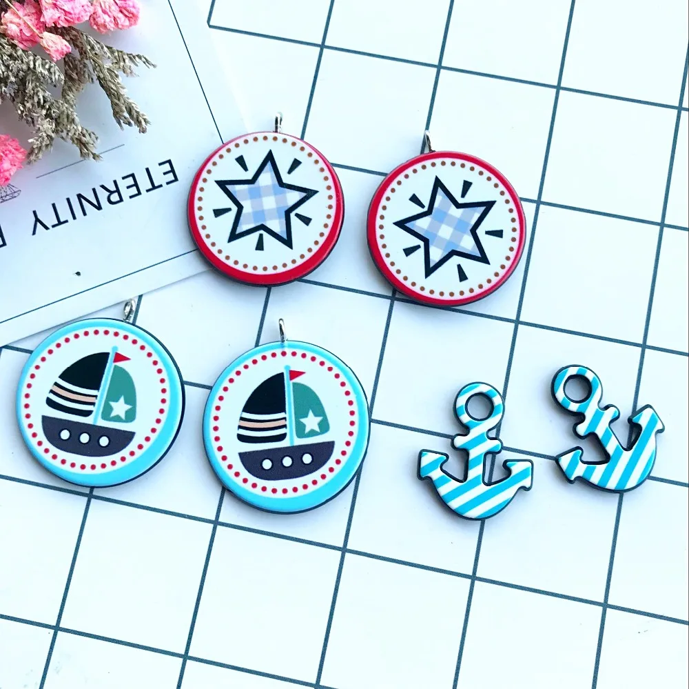 Морской стиль акриловые подвески ожерелье Якорь Подвеска для DIY брелок декорация