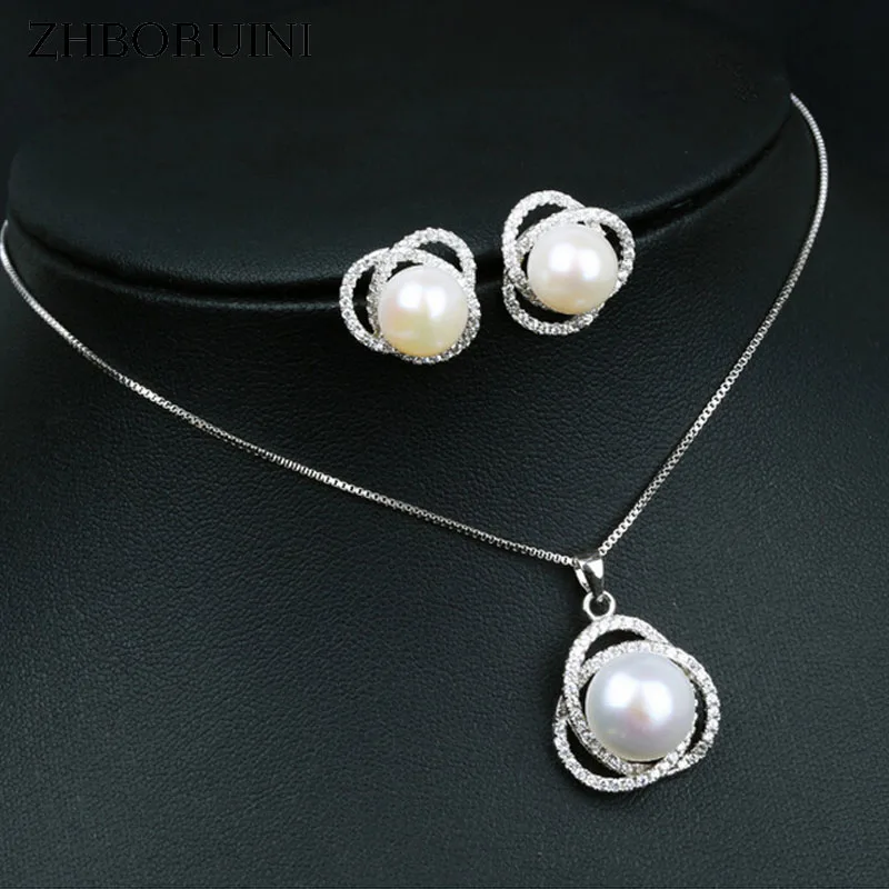 

2016 Fashion Necklace Pearl Jewelry set Natural Freshwater Pearl 925 Sterling Silver Zircon Pearl Earrings Pendants For Women