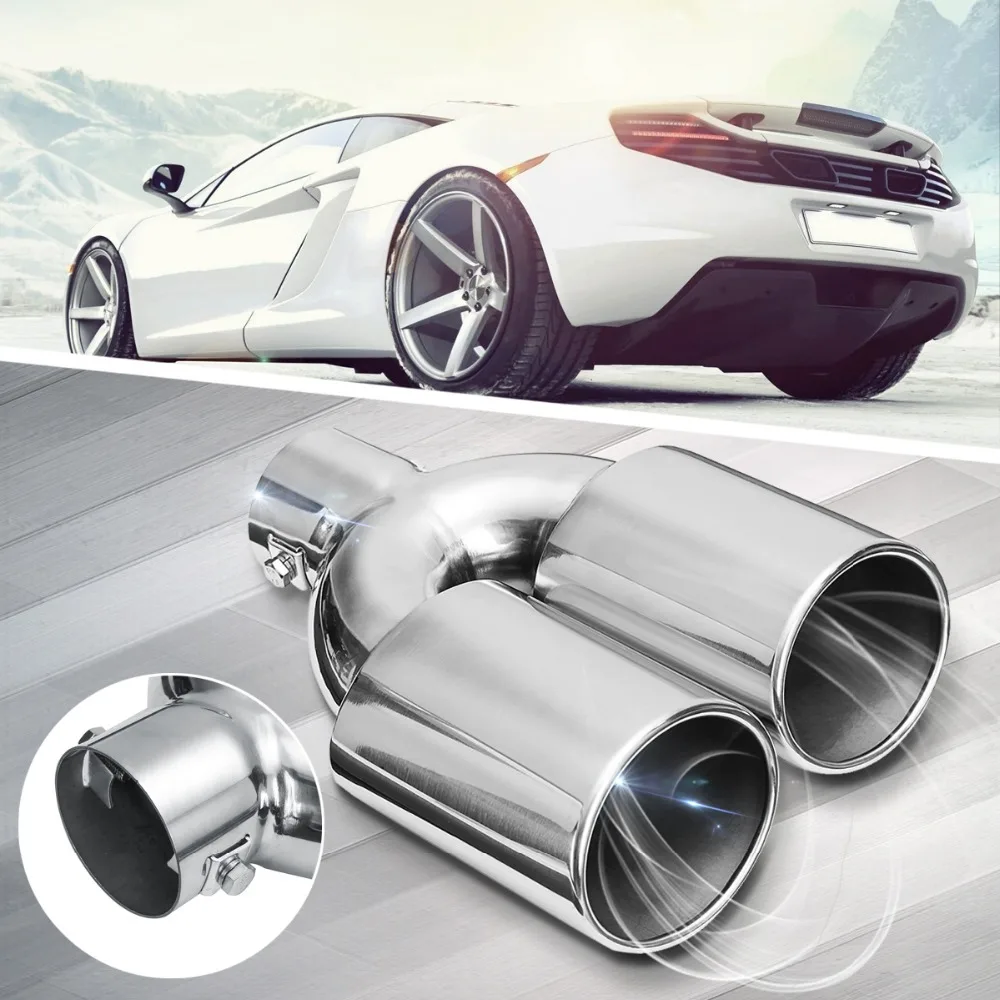 Universal Stainless Steel Car Exhaust Dual Tail Pipe Tips 60mm Inlet Chrome
