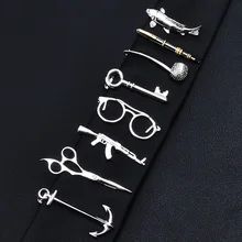 1 Piece Feather Glasses Anchor Mustache Key Shape Silver Metal Tie Clip for Men Tie Bar Crystal Necktie Clips Pin For Mens Gift