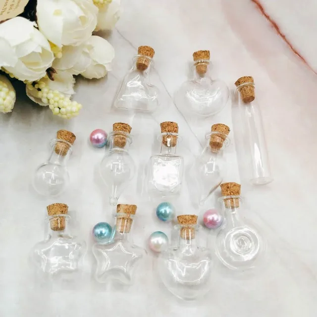 5pcs/lot Mini Mix Shape Wedding Decorative Clear Glass Bottles Cork