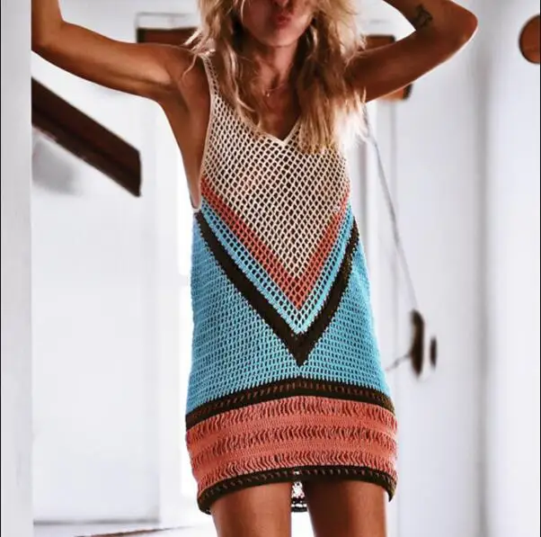 

2018 New Sexy Beach Cover Up Bikini Crochet Knitted Swimwear Summer Beach Wear Hollow Out Swimsuit Cover Up Beach Dresses