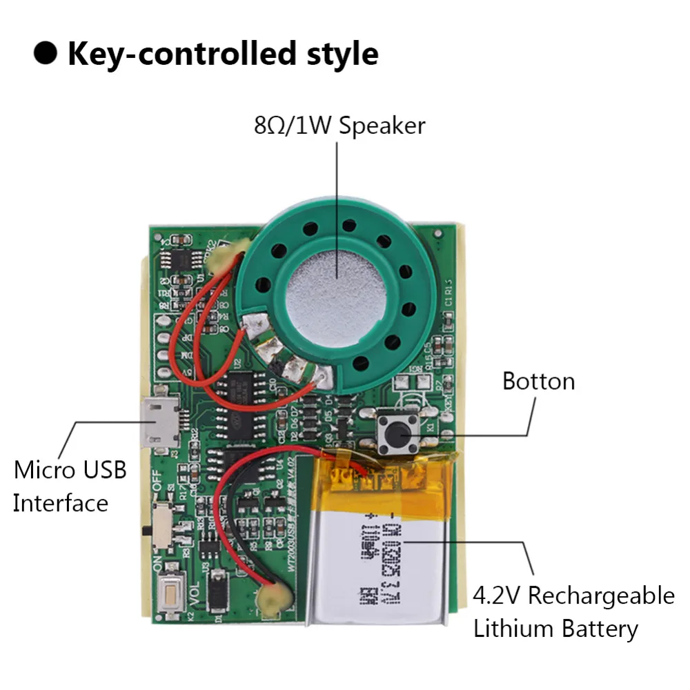 USB музыкальный звуковой модуль записи голоса чип 1 Вт с перезаряжаемой литиевой батареей