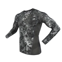 Ropa interior de camuflaje al aire libre para hombre, camisa elástica ajustada de manga larga para correr, entrenamiento, fitness, transpiración de humedad