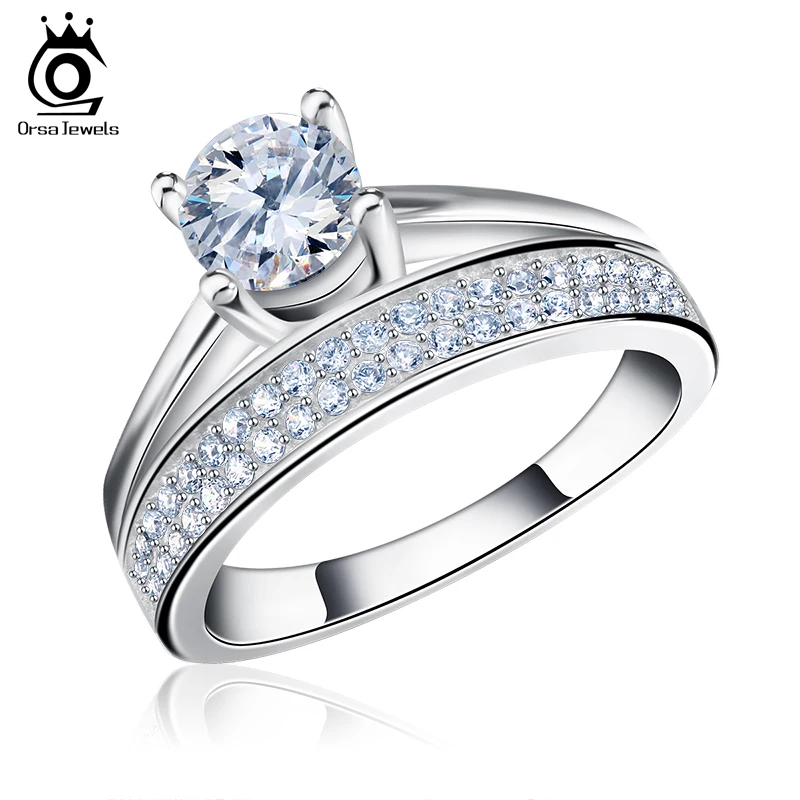 ORSA JEWELS Round Ring Engagement Rings 4 Prongs Setting Cubic Zircon Jewelry For Women Love Bague Anillos Mujer OR107