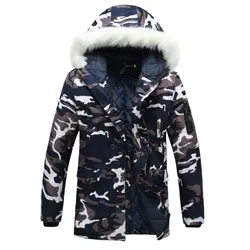 Зимняя мужская куртка-парка с капюшоном, камуфляжная Толстая ветрозащитная куртка, Мужская теплая куртка средней длины в стиле милитари