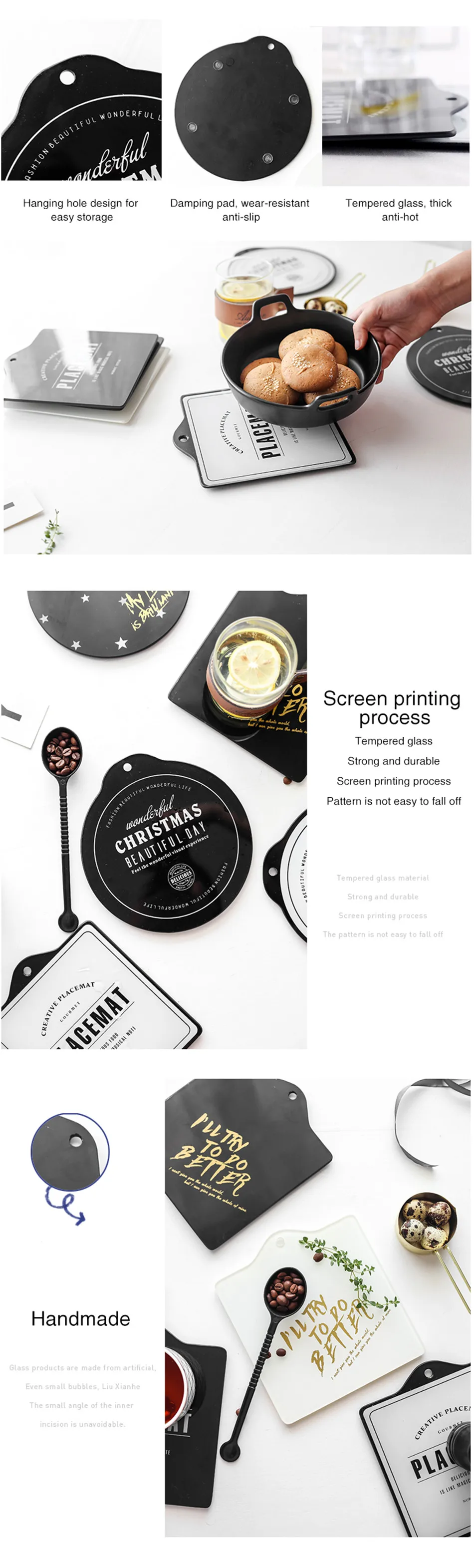 Luxury Gold Plating Letter Tempered Glass Drink Coaster Coffee Cup Mat Tea Pad Star Point Pattern Round Square Dining Placemats (3)