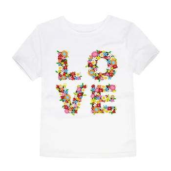 

ZSIIBO 2019 Boys And Girls Fashion Flower Love T-shirt Children Cotton White Round Neck Shirt Baby T-shirt 3-9 Years old