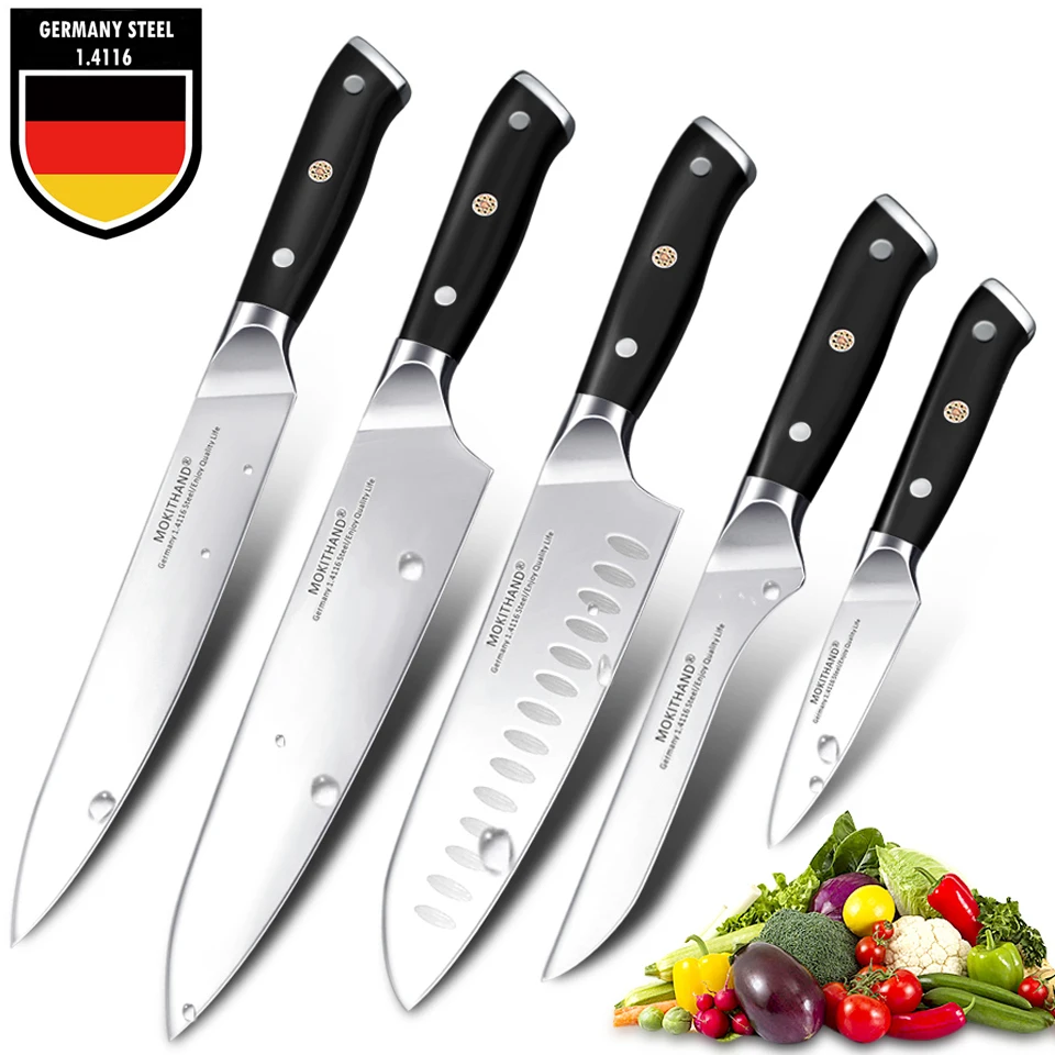 Meilleur Couteaux de cuisine japonais 8 pouces couteau de Chef ensemble allemagne 1.4116 acier à haute teneur en carbone Santoku pêche couteau de cuisine pointu fait à la main