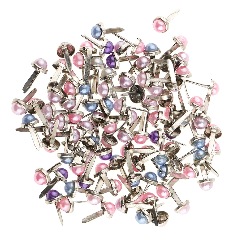 200 Pieces Metal Pearl Head Brads Paper Fasteners for Scrapbooking Crafts DIY Crafts Accessories, 6mm