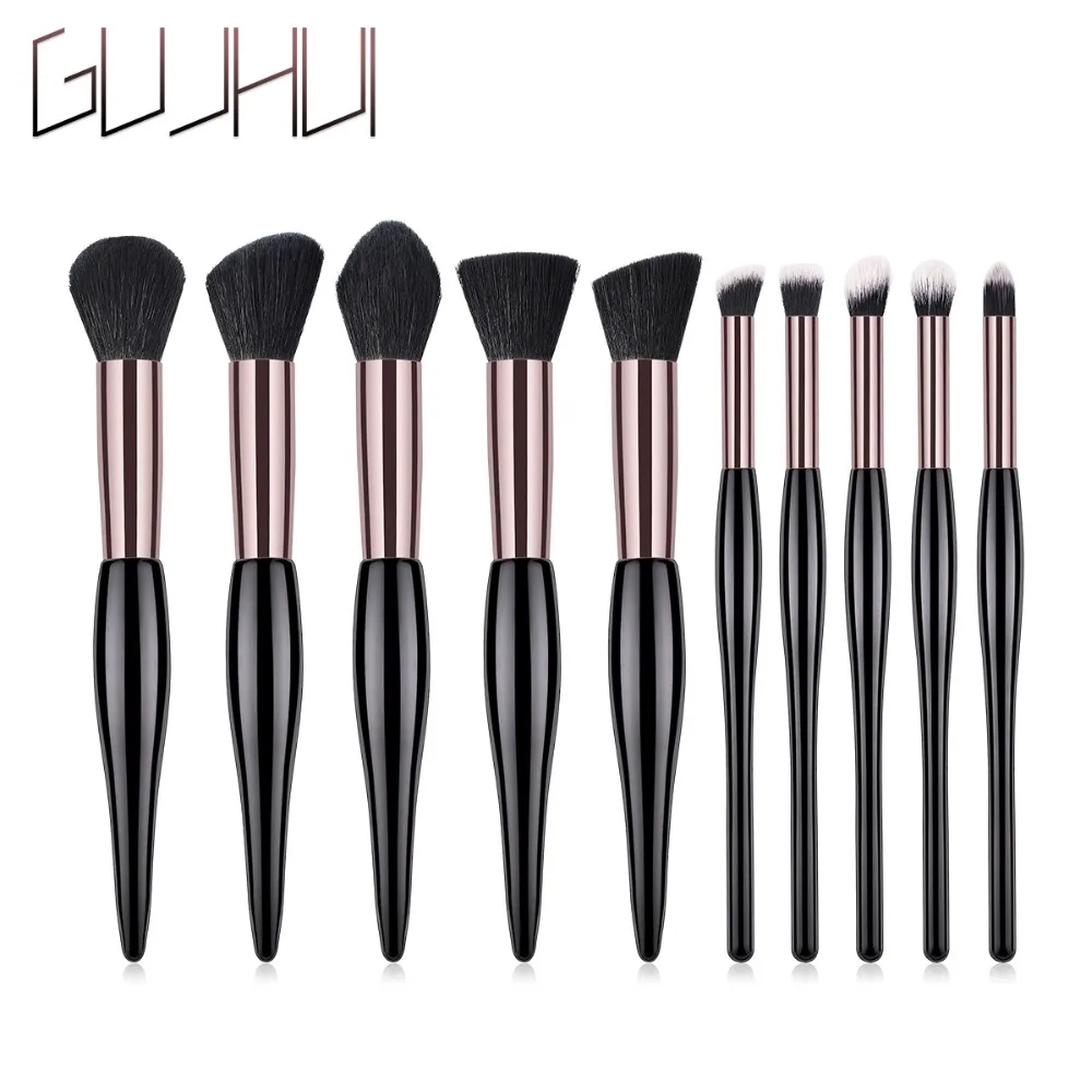 

GUJHUI 10pcs/set High Quality Blush Foundation Eyebrow Powder Brushes Kit Nylon Makeup Brushes Set Professional Comestics Tool