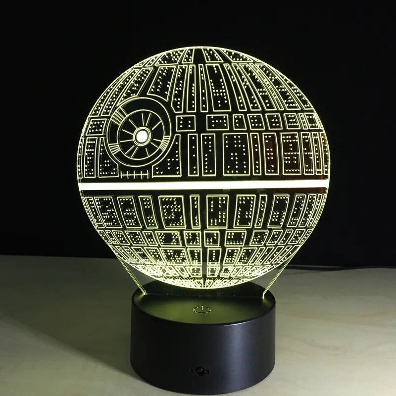 Interruptor do Toque Lâmpada de Mesa Decoração do Quarto Iluminação para Presente Luz da Noite Worldyea Star Wars Death Levou Usb 7 Cor Colorido 3d 3 led night light
