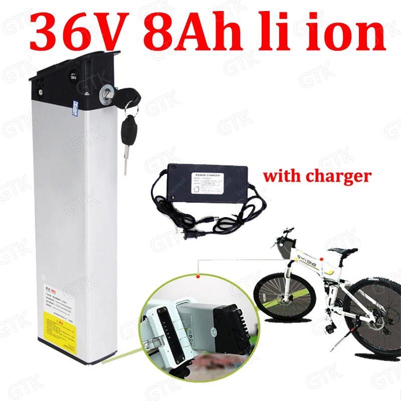 

GTK 36v 8AH li ion battery Hide lithium battery 18650 BMS 10s for 36V 500W mountain bike Electric bicycle scooter + 2A charger