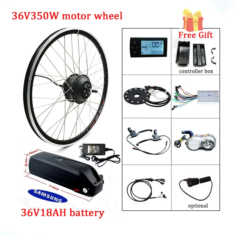 36V 250W-500W Electric Bike Kit Ebike Kit 20"-700C 28 inch Front Hub Wheel Motor Samsung Electric Bicycle Conversion Kit E Bike - Цвет: 350W SAM36V18AH LCD