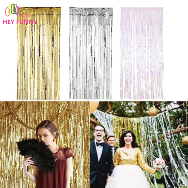1set Multi Colors Metallic Foil Fringe Door Curtains Tinsel Decor For