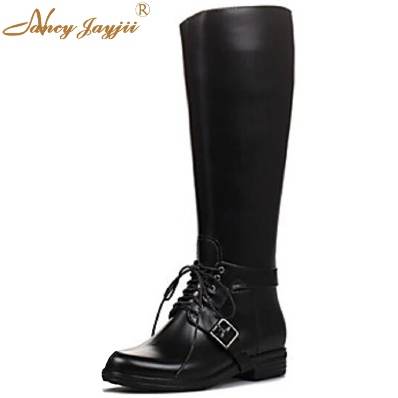NancyJayjii Women Fashion Black Point Toe Flat Heels Knee High Boots Shoes Woman, Plus Size 5-14, Winter Boots Shoes For Woman