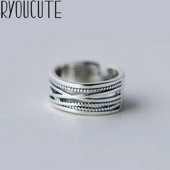 

RYOUCUTE 100% Real 925 Sterling Silver Exaggerated Personality Multilayer Large Rings for Women Statement Adjustable Finger Ring