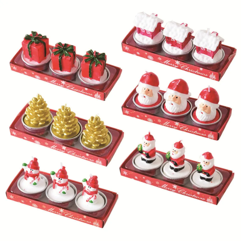 

3Pcs/Set Christmas Candles with Santa House Snowman Shaped Scented Candles for Christmas Wedding Party Candles Decor Light