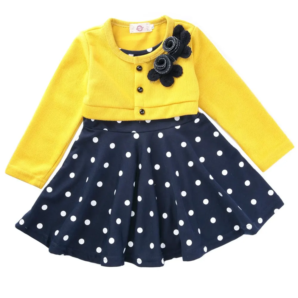 

Autumn Spring Han Edition Baby Girls Kids Princess Party Dress Faux Twinset Polka Dot Dress O-neck Long Sleeve Children's Dress