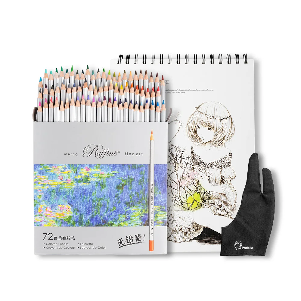 

Marco 72 Colors Raffine Non-toxic Oil-Based Fine Art Color Pencils Set + A4 Sketchbook + Drawing Glove