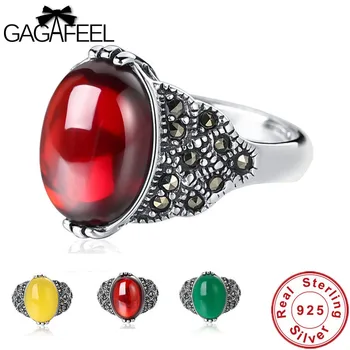 

GAGAFEEL Antique Thai Silver Women Rings Fashion Red Yellow Green Natural 925 Sterling Silver Jewelry Female Ring Gifts Dropship