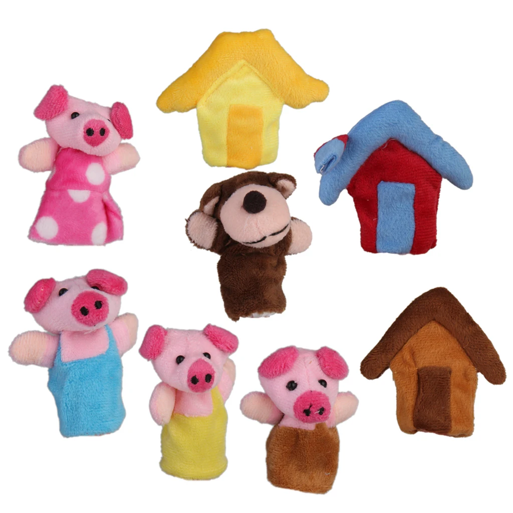 8pcs Three little Pigs Story Family Finger Puppets Cloth Doll Kids Hand Toys