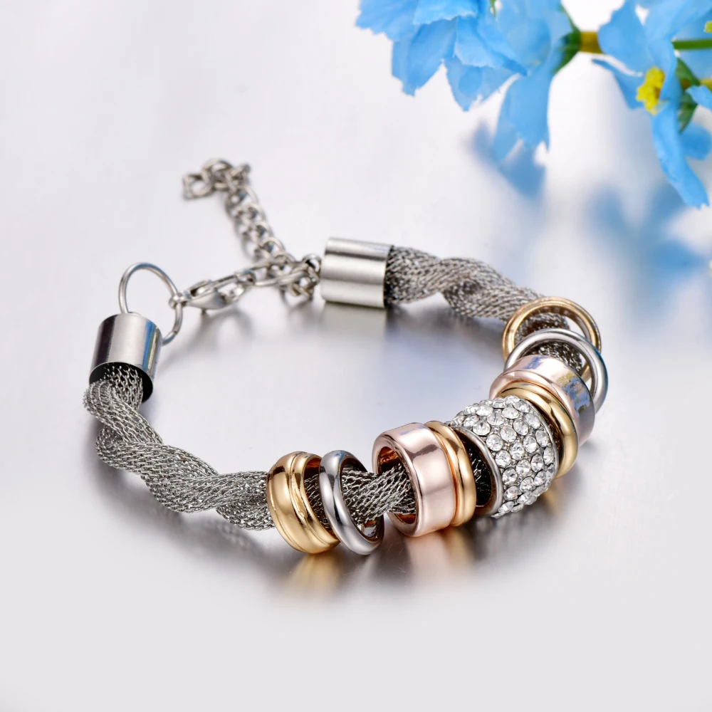 Entwined Silver Metal Bracelets & Bangles Handmade Crystal Bracelets for Women With Rhinestone Stones Jewelry B151