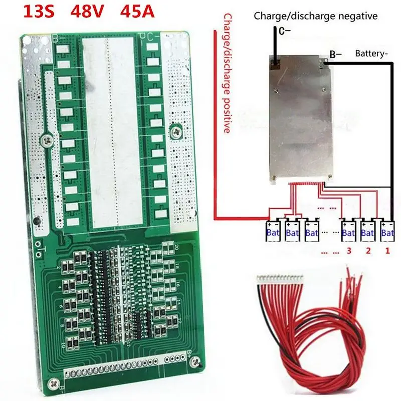 48V 13S 45A литий ионный аккумулятор Bms Щит защиты печатной платы с балансом подходит