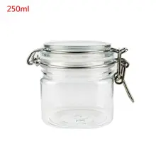 250ML Plastic Square Clip Top Storage Jar With Airtight Seal Lid Kitchen Food Container Tableware Preserving Cosmetic Cream