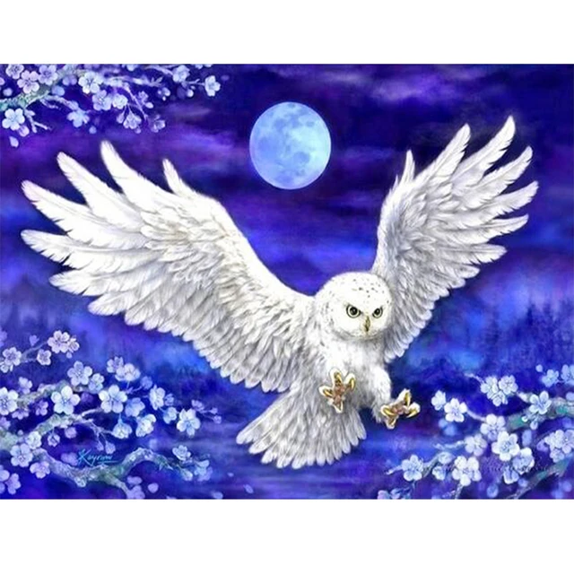 Diamond Painting White Owl Cartoon Purple Moonlight Image Cross Diamond Painting White Owl Cartoon Purple Moonlight Image Cross Sch Diy Mosaic Embroidery Decor