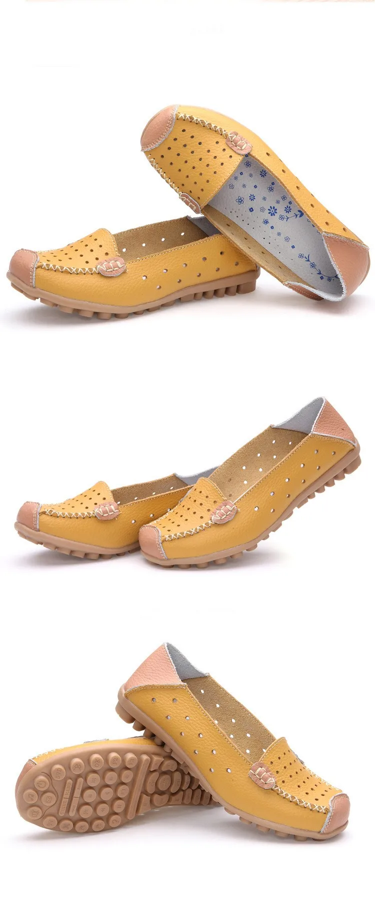Дамская обувь Повседневные дышащие летние туфли на плоской подошве без шнуровки из натуральной кожи Летние дамские лоферы с узором WSH2018