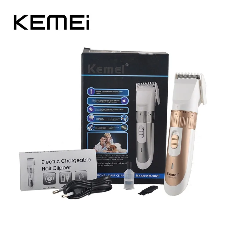 KEMEI KM-9020 электрическая машинка для стрижки волос Kemei перезаряжаемый триммер для бороды с гребнем машинка для стрижки волос для мужчин стрижка взрослых бритва