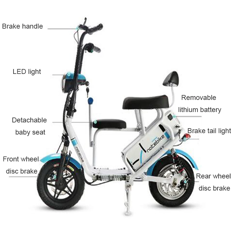 Discount Parenting Electric Bike 48V 250w 16AH Cycle Lithium Battery Electric Bicycle Front and Back Disc Brake Double Seat Ebike 3