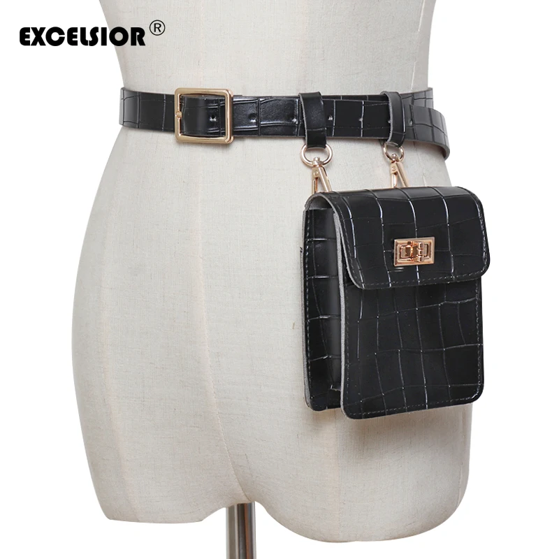 

EXCELSIOR Waist Pack Women Belt Bag Leather Waist Bag Fashion Women Pure Color Detachable Strap PU Shoulder Chest Pochete Homem