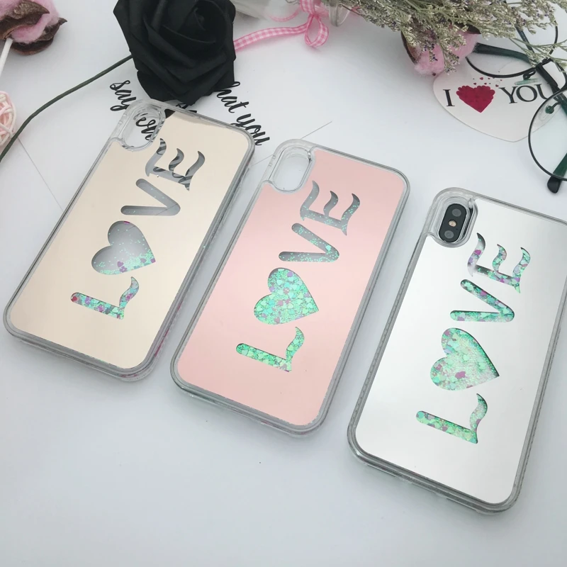 Для iPhone 7 8 Plus X Чехол класса люкс любовь бриллиантами зеркалом глиттер
