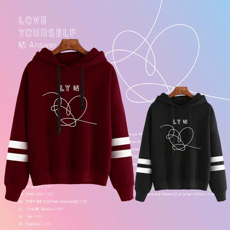 

NEW KPOP Bang boys Love Yourself Knot Album printint Hooded Sweatshirt women Winter outwear Harajuku style pullover hoodie