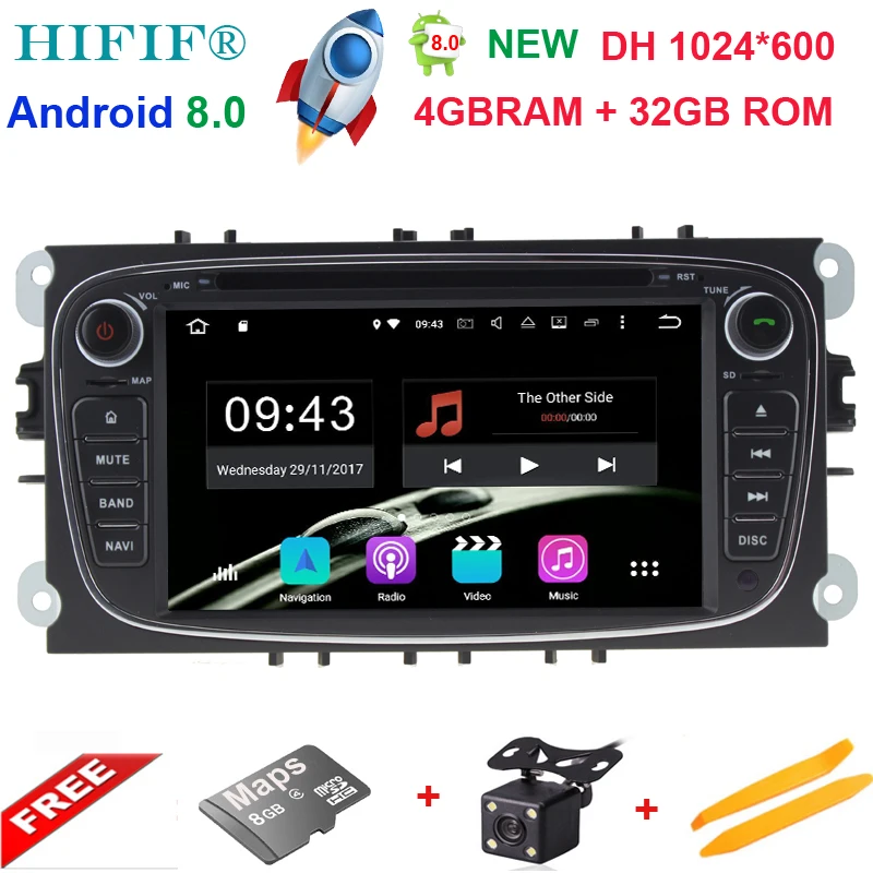 Cheap 4+32GB 2 din Android 8.0 Octa Core Car DVD Player GPS Navi for Ford Focus Galaxy with Audio Radio Stereo wifi Head Unit 1024*600 1