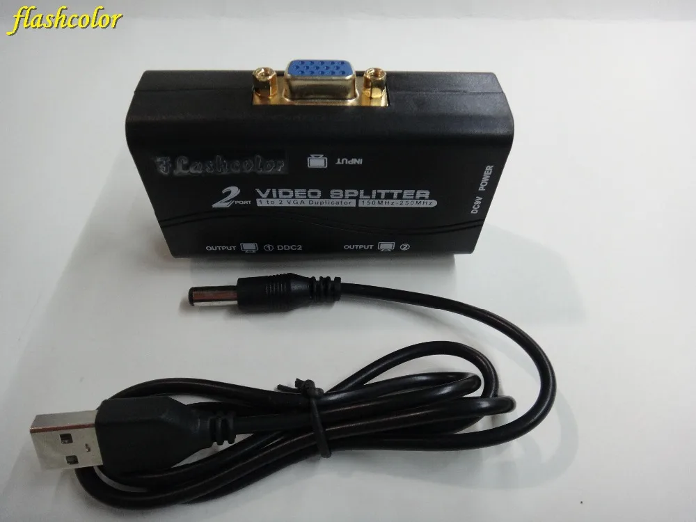 Flashcolor VGA Splitter 2 порта VGA Video Splitter 250 мГц 1 вход 2 выход Поддержка USB адаптер питания