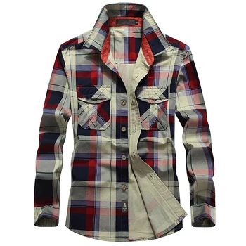 

Brand Plaid Shirt Men Spring Long Sleeve Men Shirt Cotton Breathable Size 4XL Military Mens Shirts Dropshipping Shirt Men