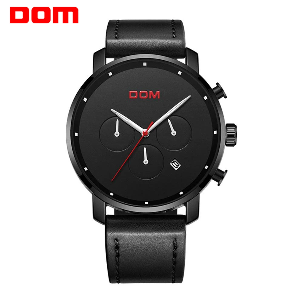 

Watch Men New DOM Brand Luxury Male Auto Date Waterproof Sport Watch Men Leather Military Quartz Wrist Watch Relojes M-1216