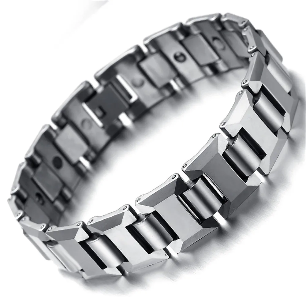 Tungsten Hematite Mens Bracelet, Heavy, Silver, 8.2" KB2180in