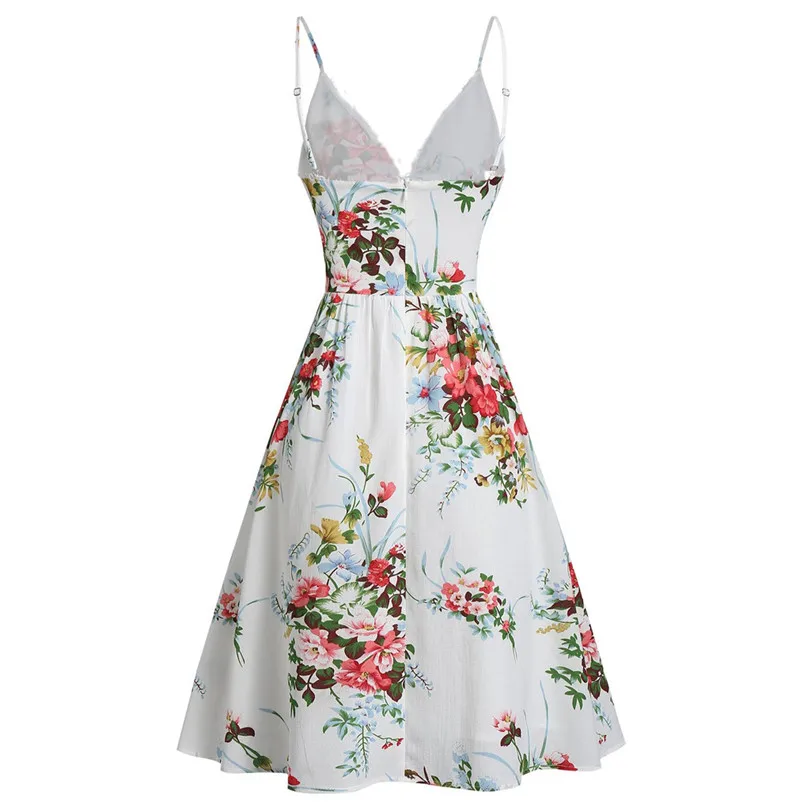 New Fashion Women Floral Printed V-Neck Sleeveless Casual Dress 2019 Summer Casual Elegant Lady Camisole Mini #E10 (10)