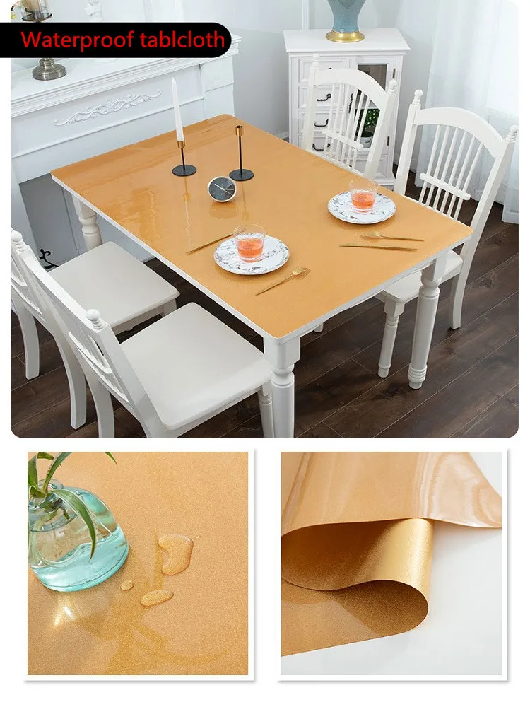  Nordic goden color PVC soft glass tablecloth waterproof oilproof dining table mat party coffee tabl