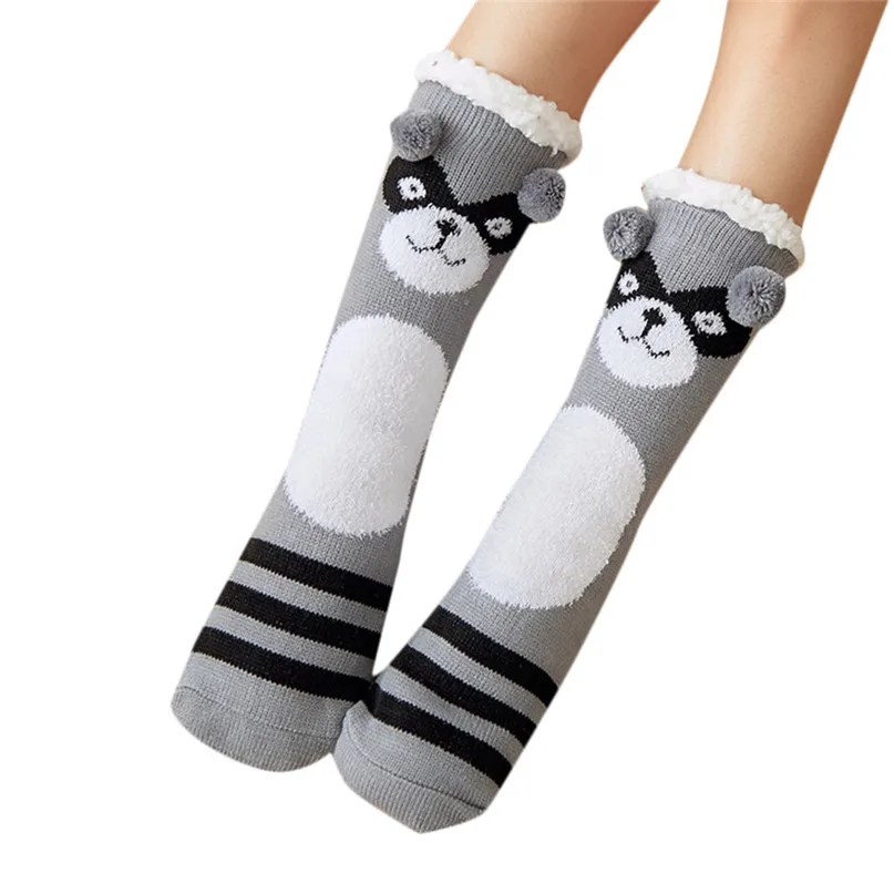 Thick warm sleep socks slippers socks Women Girls Print Cartoon Penguin Warm Winter Non-slip Mid Tube Cute Socks #2d31 (3)