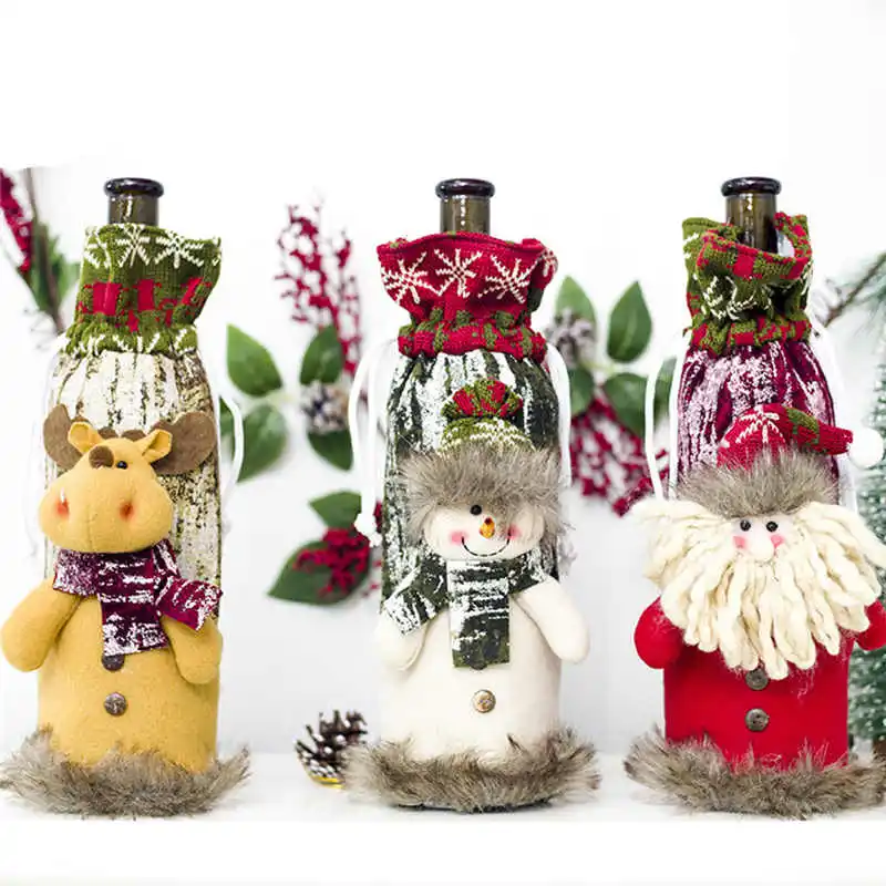 

Wine Bottle Cover Bags Decor Home Party Xmas Elk Claus Clothes Christmas Bottle Cover Decoration #2n7