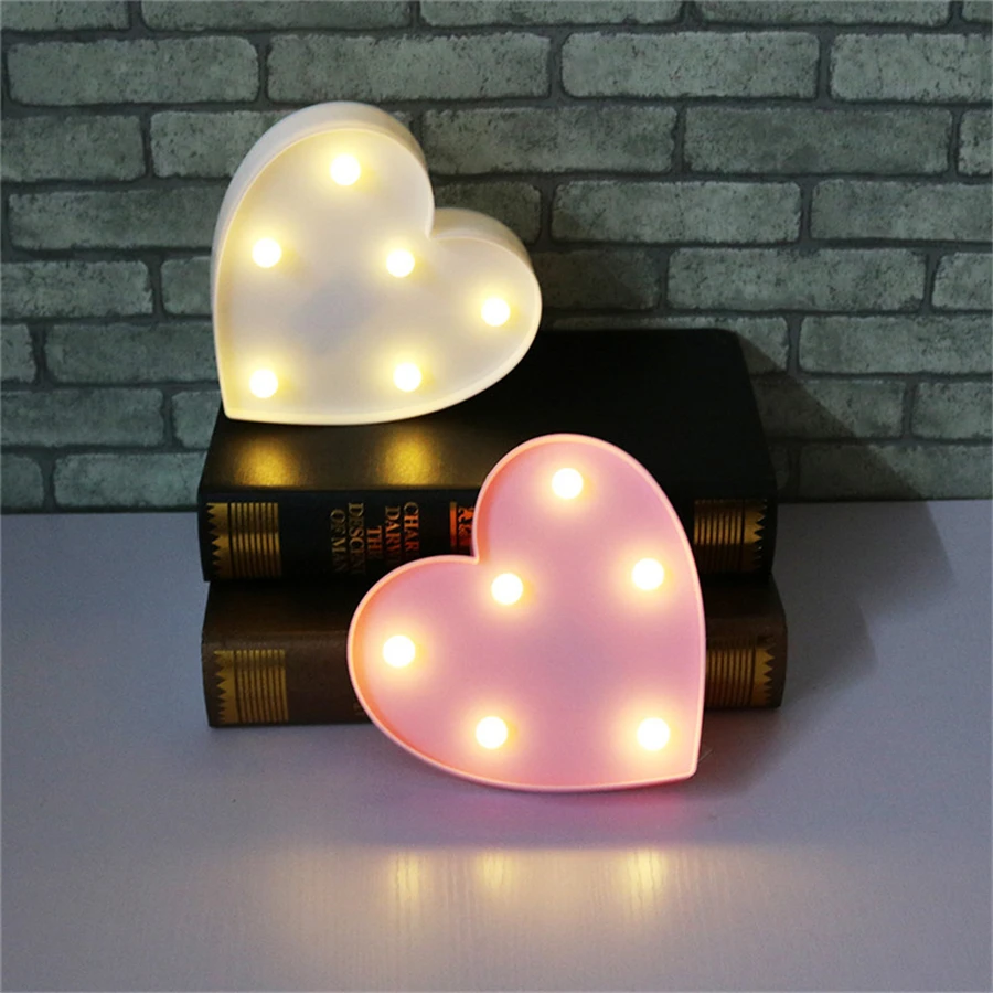 

Romantic Heart Night Lamps 3D Marquee Letter LED Night Light Home Indoor Bedroom Wedding Birthday Party Home decoration
