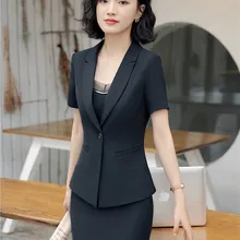 Формальные двухкомпонентные униформы стили блейзеры костюмы с топами и юбкой блейзеры для бизнес-леди и куртки юбка офисная наборы черный