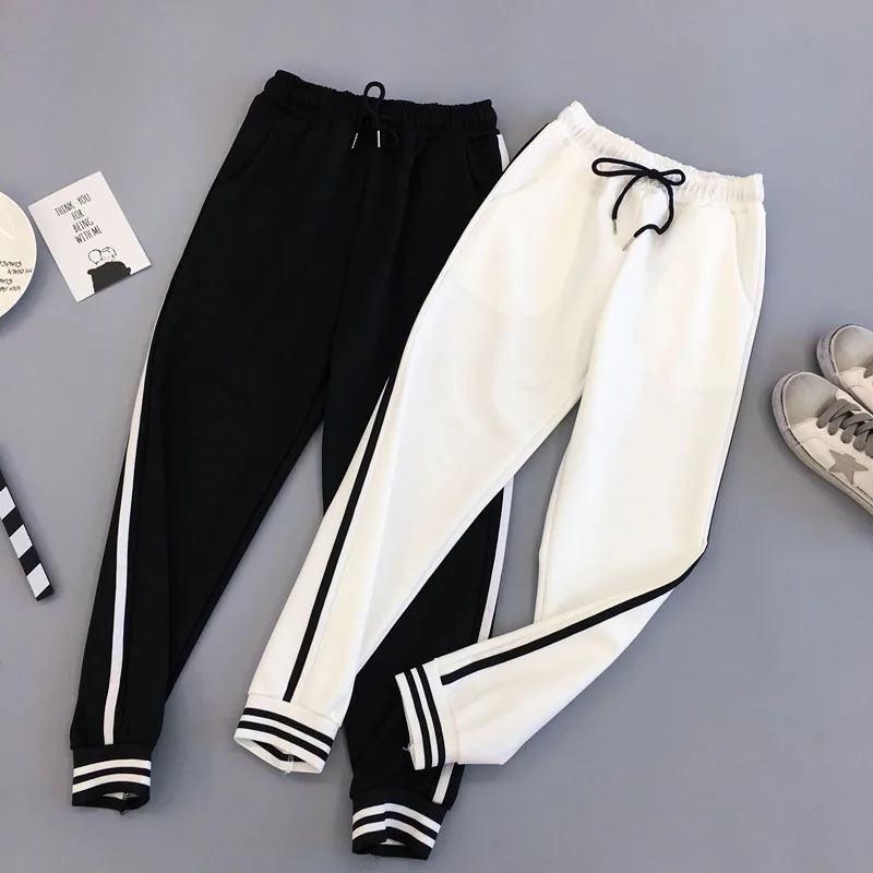 

Women Jogger Pants 2019 New Spring And Autumn Black White Female Ankle-Length Pants Student Teenager Girls Korean Style N38
