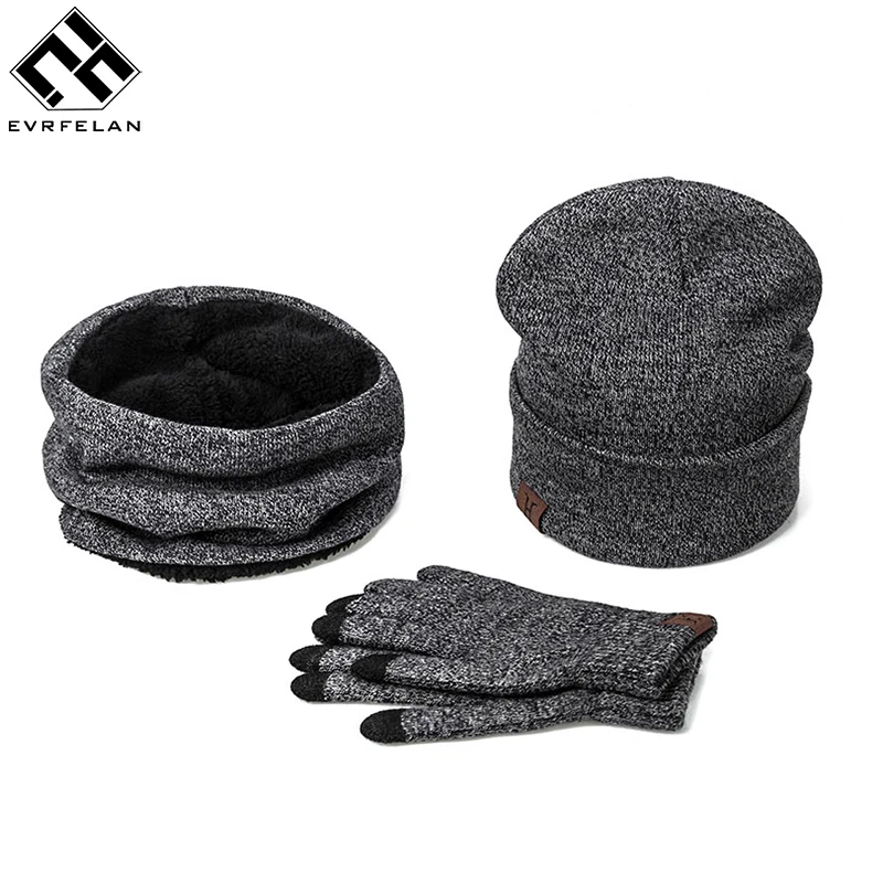 Fashion 3 Pieces Set Women Winter Hat And Gloves Sets Cotton Unisex Hat Scarf Gloves Set Solid